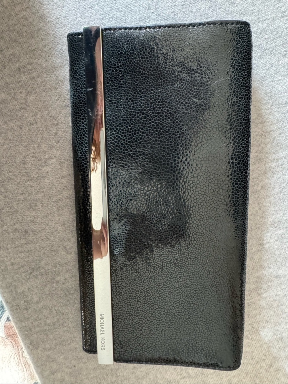 NWT Michael Kors Tilda Black Genuine Leather Clutch Bag Silver Hardware - Picture 5 of 9